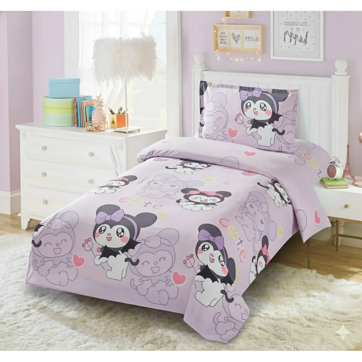 GENERICO - SABANA DE NIÑA LILA CON DISEÑO 1.5 PLAZA TF