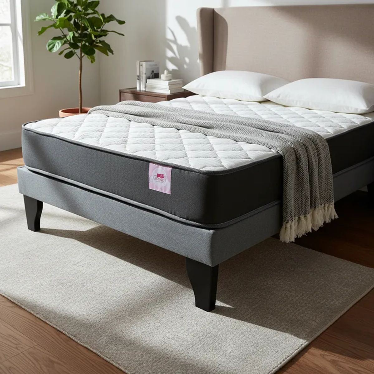 FLOBAL - Cama Europea 1,5 Plazas Base Dividida Marengo + Colchón 105x190