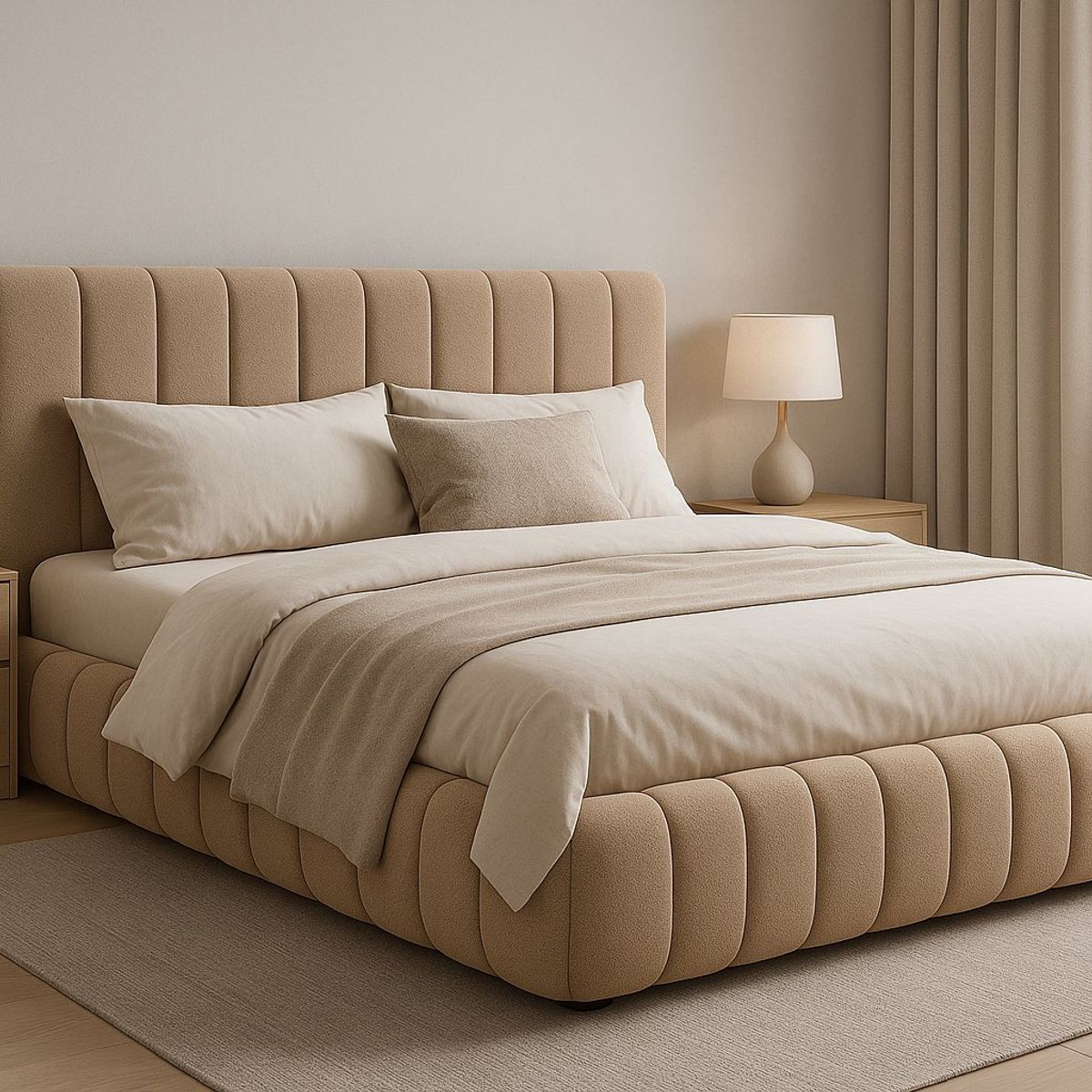 GENERICO - Cama Nube 2 Plazas Beige + Colchón 2P Mery Desing 30CM + 2 Almohadas Masel