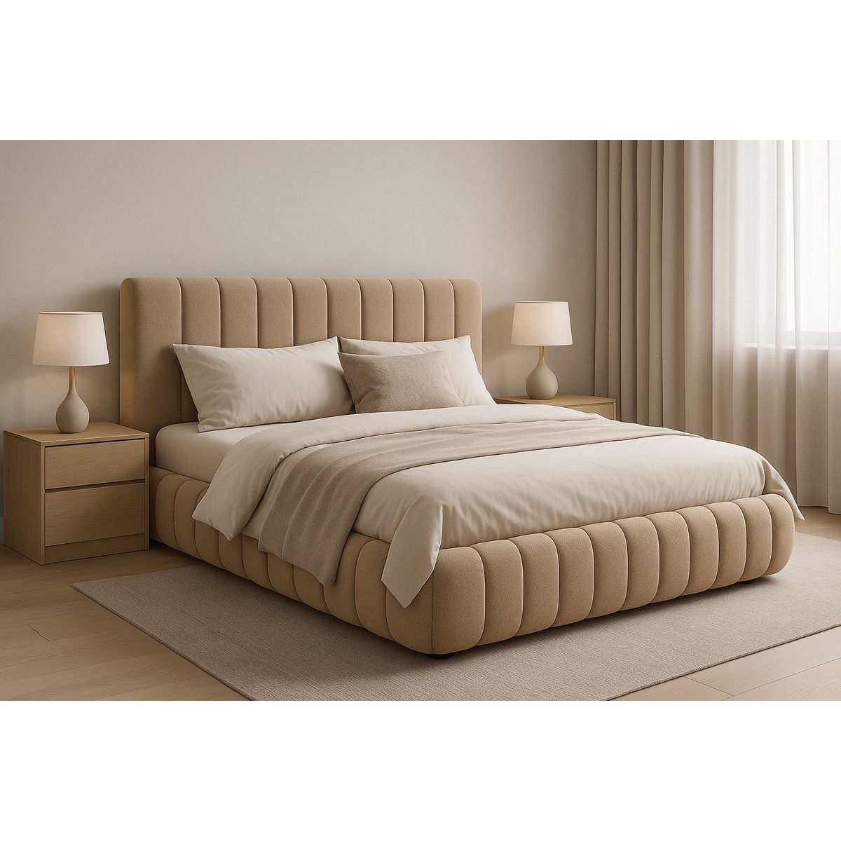 GENERICO - Cama Nube 2 Plazas Beige + Colchón 2P Mery Desing 30CM + 2 Almohadas Masel