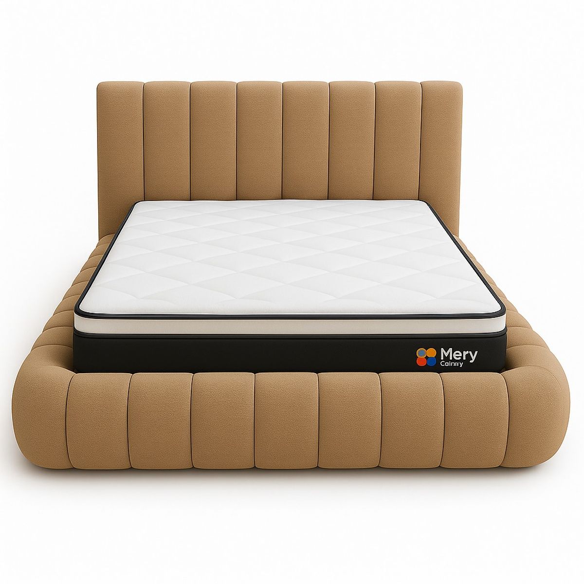 GENERICO - Cama Nube 2 Plazas Beige + Colchón 2P Mery Desing 30CM + 2 Almohadas Masel