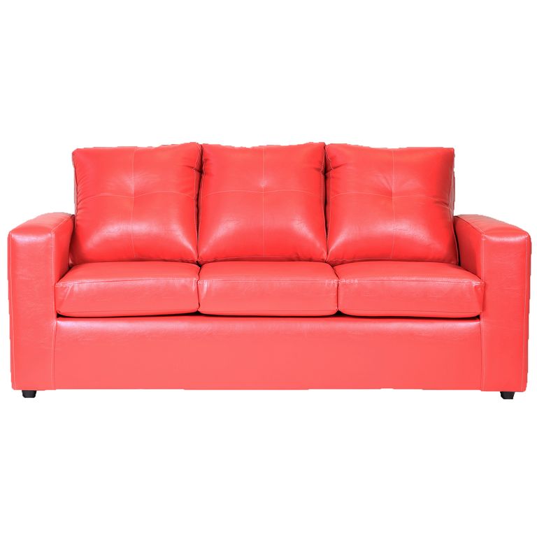 Sofa Emanuel 3 Cuerpos - Cuero Sintetico Pu / Rojo