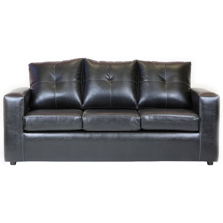 Sofa Emanuel 3 Cuerpos - Cuero Sintetico Pu / Negro