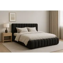 GENERICO - Cama Nube 2 Plazas Negro+ Colchón 2P Mery Desing 30CM + 2 Almohadas Masel