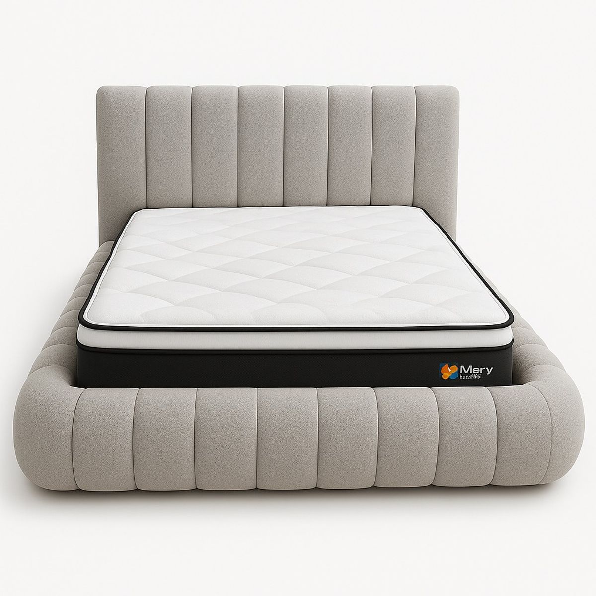 GENERICO - Cama Nube 2 Plazas Gris Claro + Colchón 2P Mery Desing 30CM + 2 Almohadas Masel