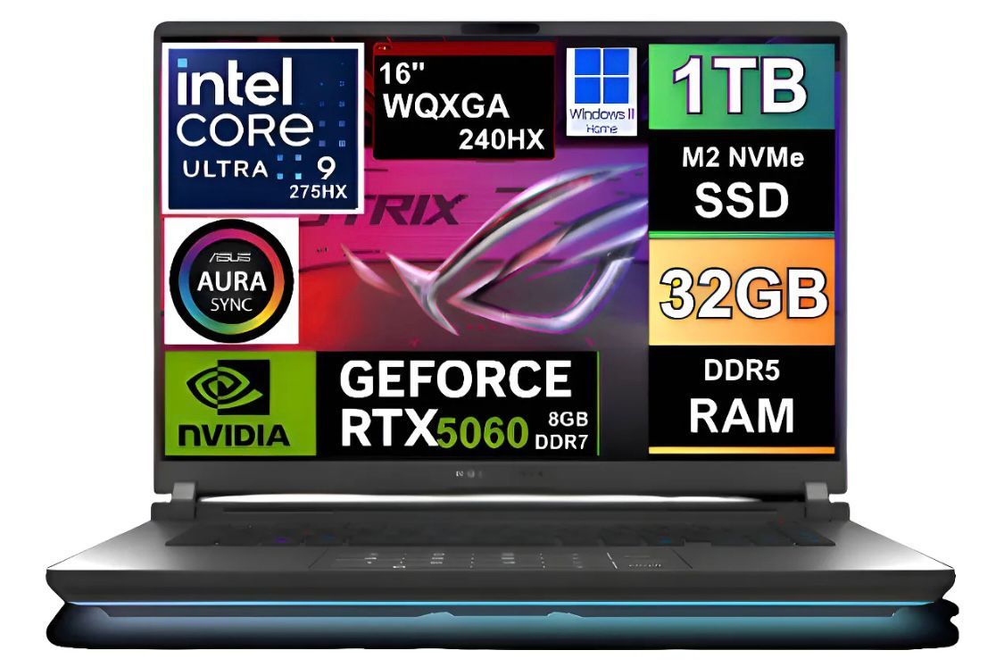 LAPTOP GAMER Rog Strix G16 2025 WQXGA 240HZ Ultra9 275hx SSD 1tb 32gb DDR5 NVIDIA Rtx 5060 8GB