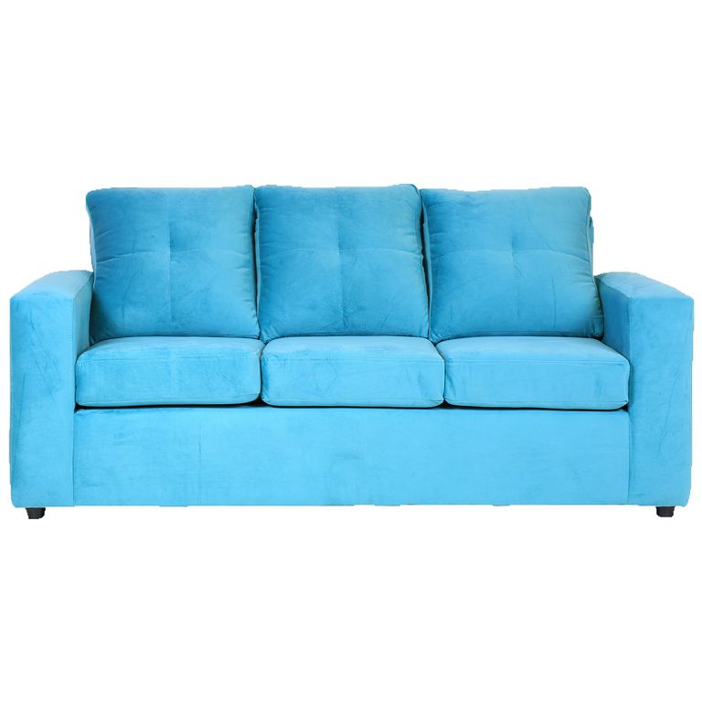 Sofa Emanuel 3 Cuerpos - Tela Felpa / Azul claro