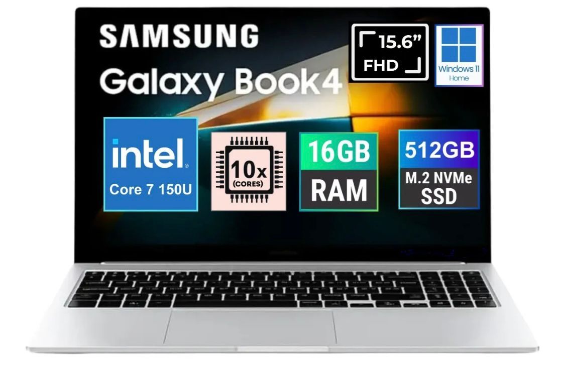 Laptop Galaxy Book4 2025 15.6 FULL HD INTEL Core7 150u Ssd 512GB 16GB LECTOR HUELLA