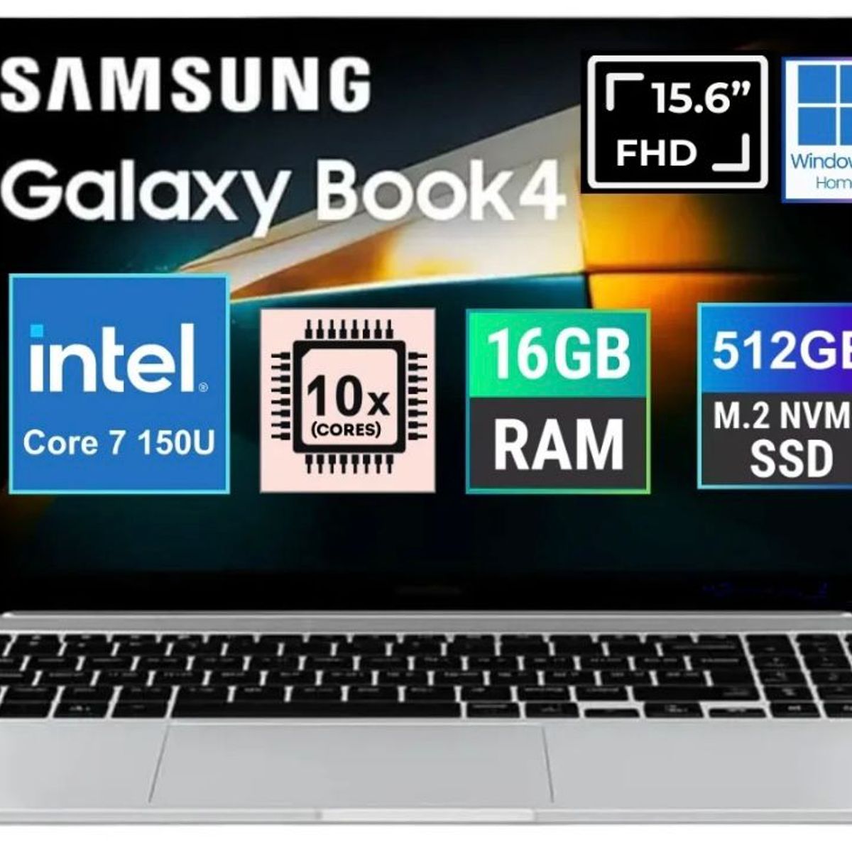SAMSUNG - Laptop Samsung NEW Galaxy Book4 2025 15.6 FULL HD INTEL Core7 150u Ssd 512GB 16GB LECTOR HUELLA