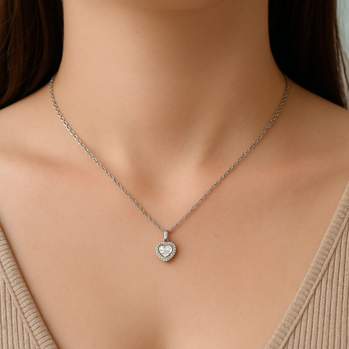 JOYAS LANDEROS - Collar Corazón Circones Rodinado Plata 925