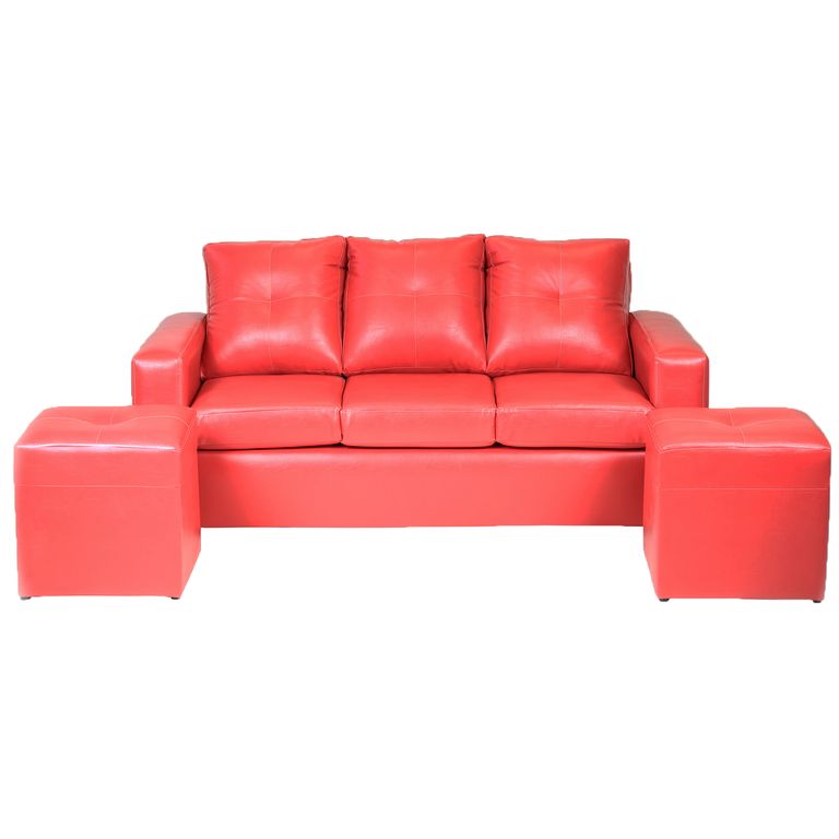 Living Emanuel 3 Cuerpos Y 2 Poufs - Cuero Sintetico Pu Rojo