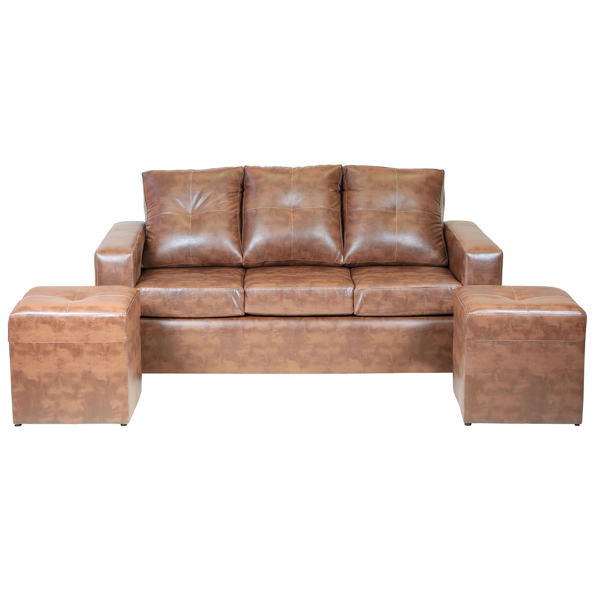 MUEBLES ALTIRO - Living Emanuel 3 Cuerpos Y 2 Poufs - Cuero Sintético Pu