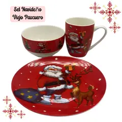 EKOL TACTICA MILITAR - Set De Taza Plato Y Bowl De Navidad Viejo Pascuero Navidad Rojo Viejito Pascuero