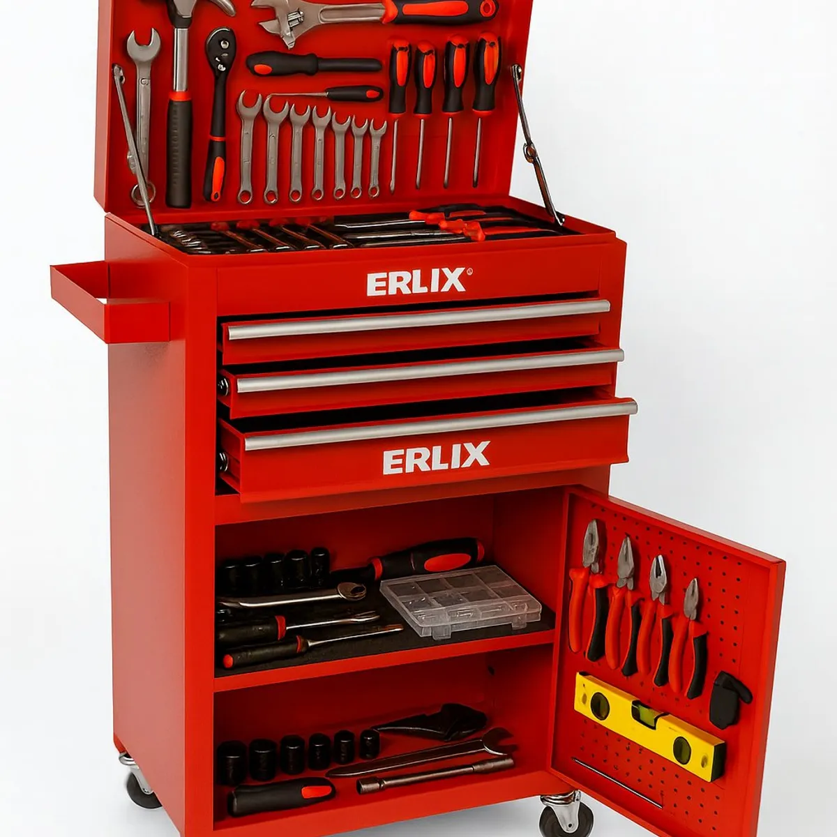 GENERICO - Gabinete Metálico Caja Porta Herramientas Con Ruedas Rojo