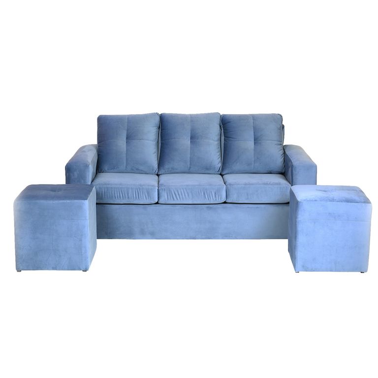 Living Emanuel 3 Cuerpos Y 2 Poufs - Tela Felpa / Azul petroleo