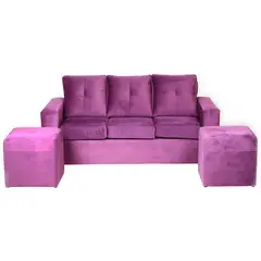 MUEBLES ALTIRO - Living Emanuel 3 Cuerpos Y 2 Poufs - Tela Felpa /