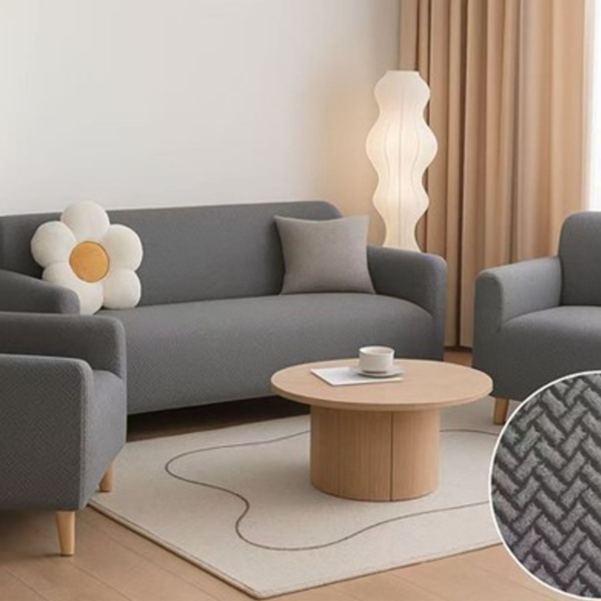 GENERICO - SET DE CUBRE SILLONES 3+1+1 TELA TEXTURIZADA CON DISEÑO