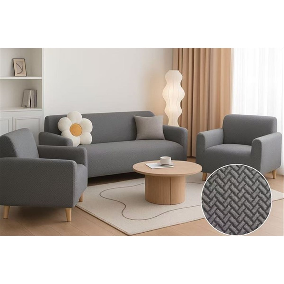 GENERICO - SET DE CUBRE SILLONES 3+1+1 TELA TEXTURIZADA CON DISEÑO