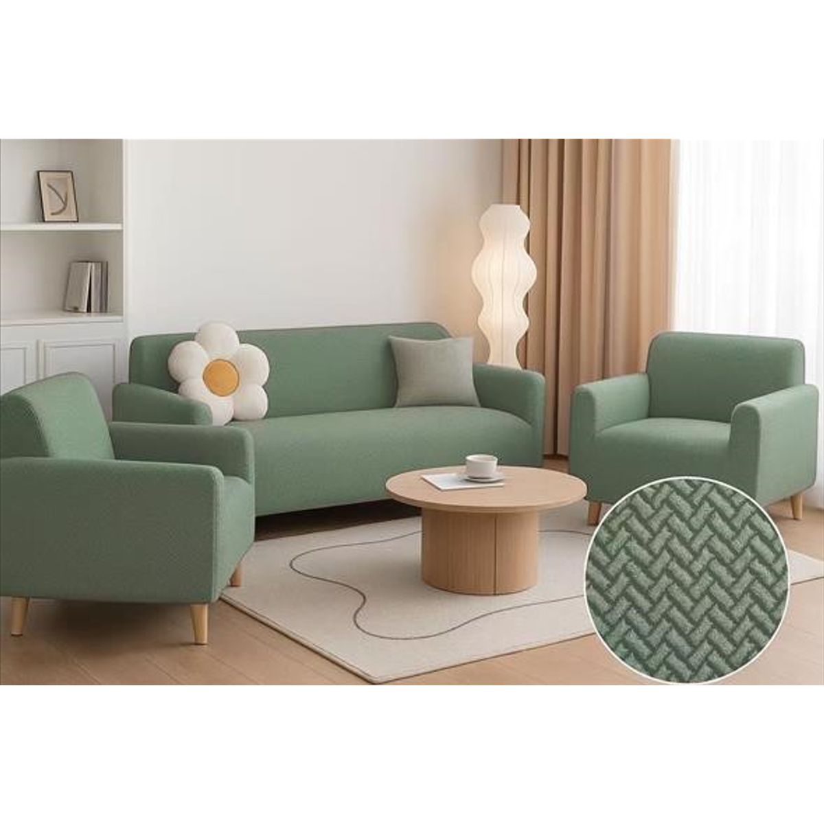 GENERICO - SET DE CUBRE SILLONES 3+1+1 TELA TEXTURIZADA CON DISEÑO