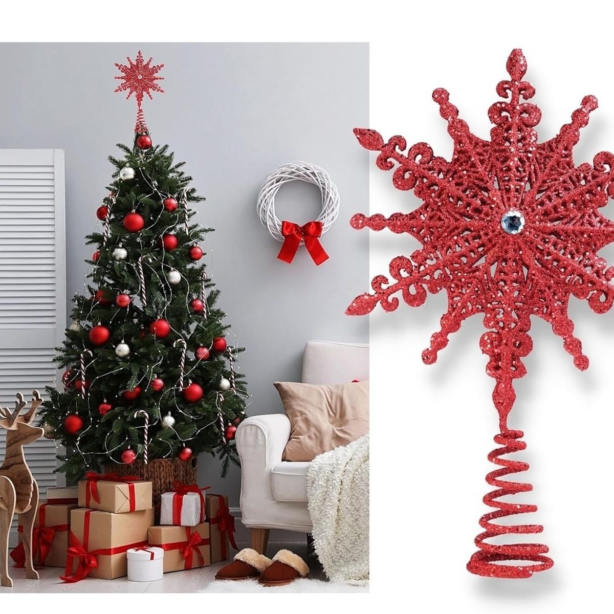 GENERICO - ADORNO ESTRELLA 3D 16x20 cm ROJA para árbol navideño