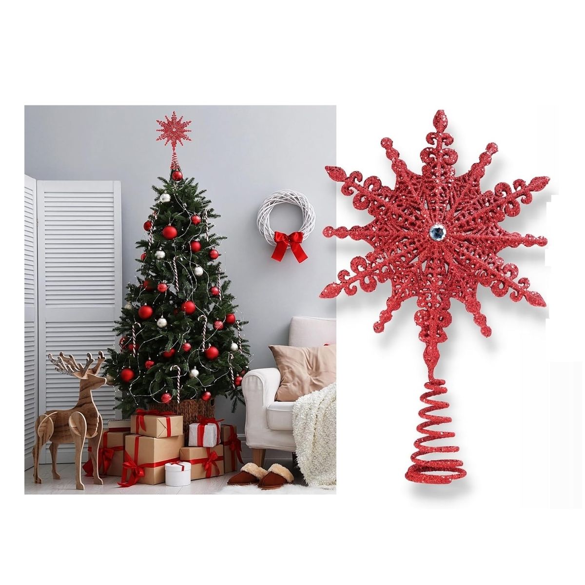 GENERICO - ADORNO ESTRELLA 3D 16x20 cm ROJA para árbol navideño
