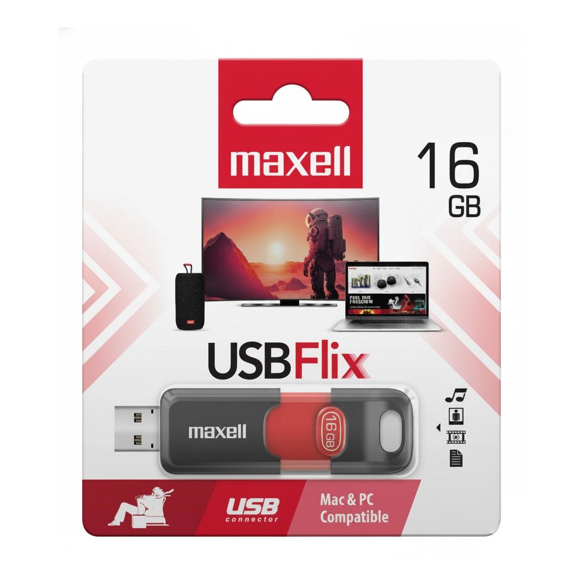 MAXELL - Pendrive Maxell USB FLIX 16GB 2.0 Rojo