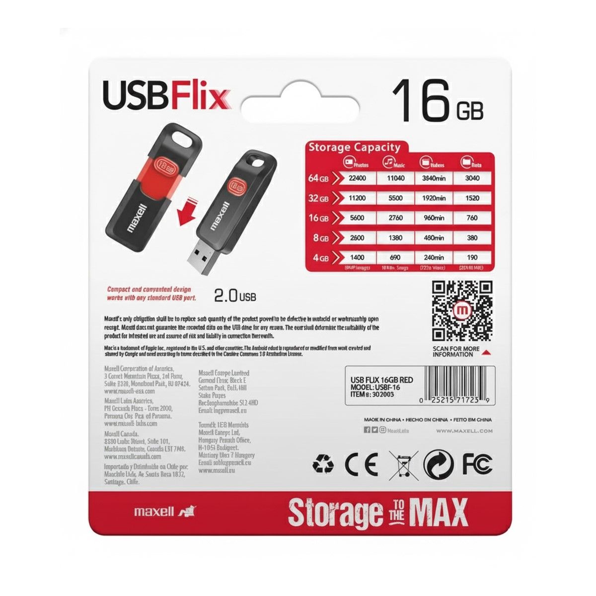 MAXELL - Pendrive Maxell USB FLIX 16GB 2.0 Rojo