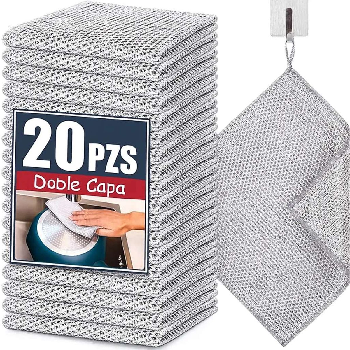 GENERICO - Paños Cocina Acero Inoxidable Doble Capa X20 +4ganchos Gris Doble Capa clip-icon Paños Cocina Acero Inoxidable Doble Capa X20 +4ganchos Gris Doble Capa Paños Cocina Acero I