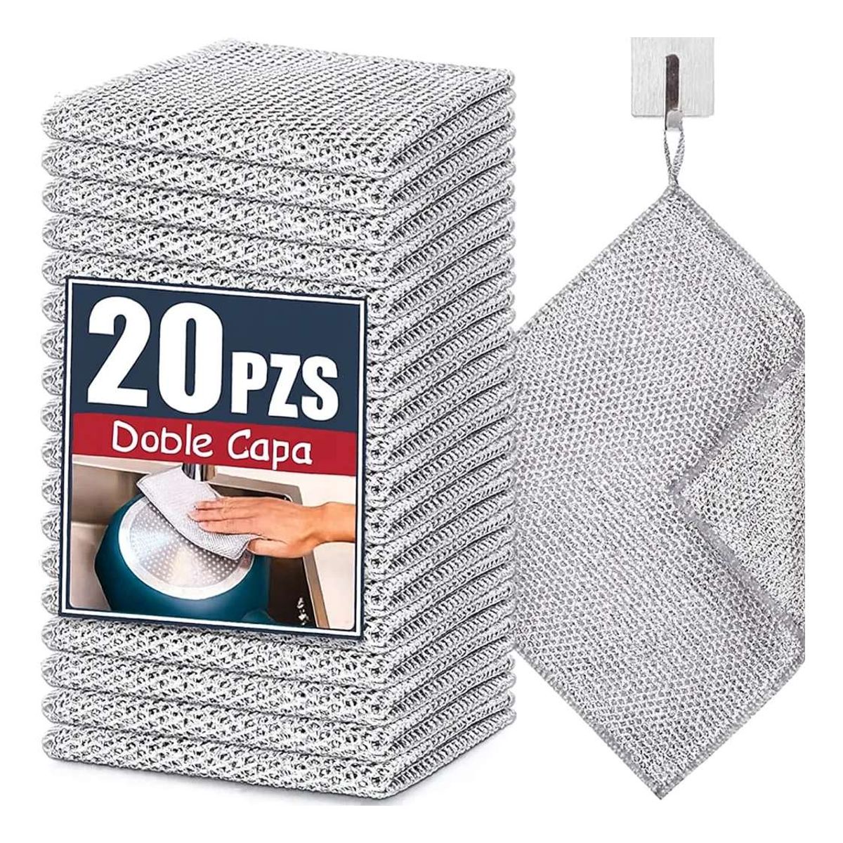 GENERICO - Paños Cocina Acero Inoxidable Doble Capa X20 +4ganchos Gris Doble Capa clip-icon Paños Cocina Acero Inoxidable Doble Capa X20 +4ganchos Gris Doble Capa Paños Cocina Acero I