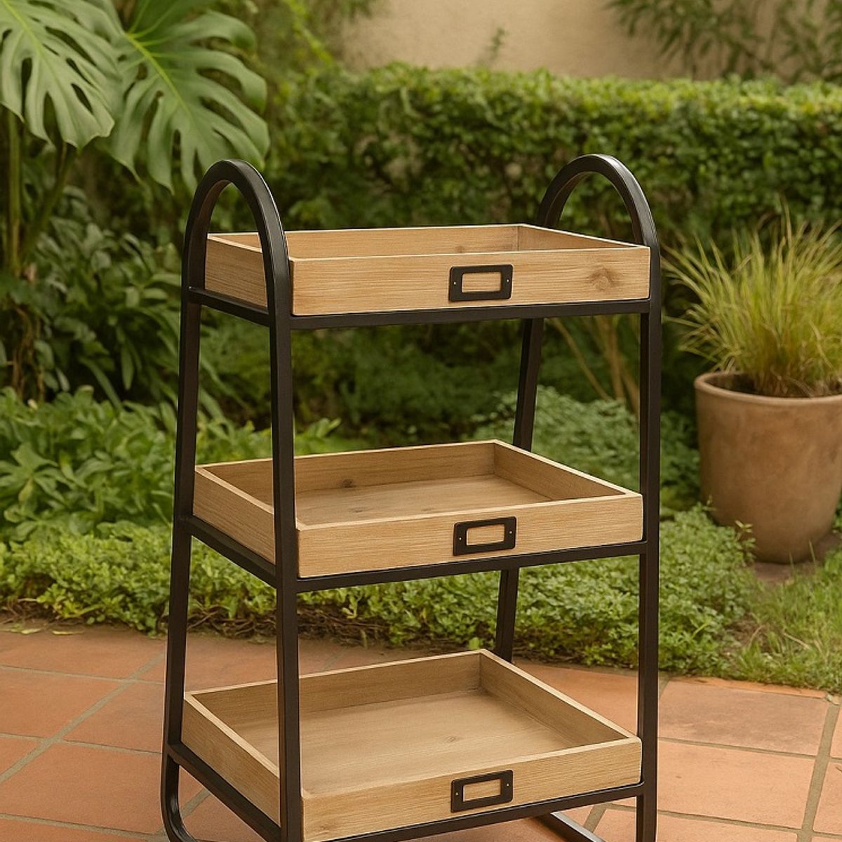 GENERICO - Carro Organizador 3 Niveles Madera & Metal Industrial