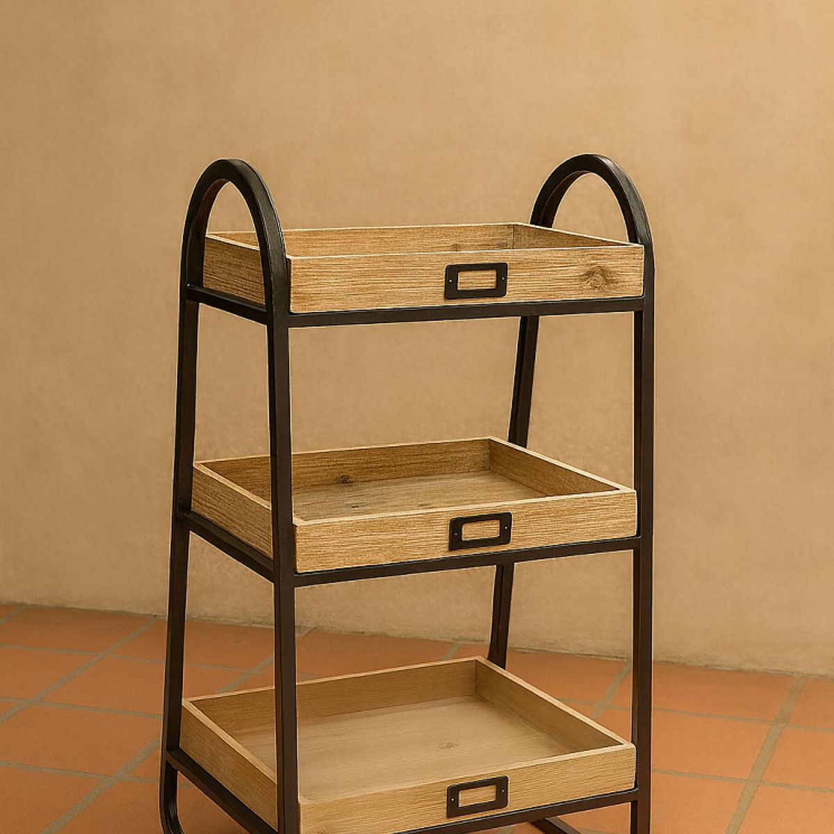 GENERICO - Carro Organizador 3 Niveles Madera & Metal Industrial