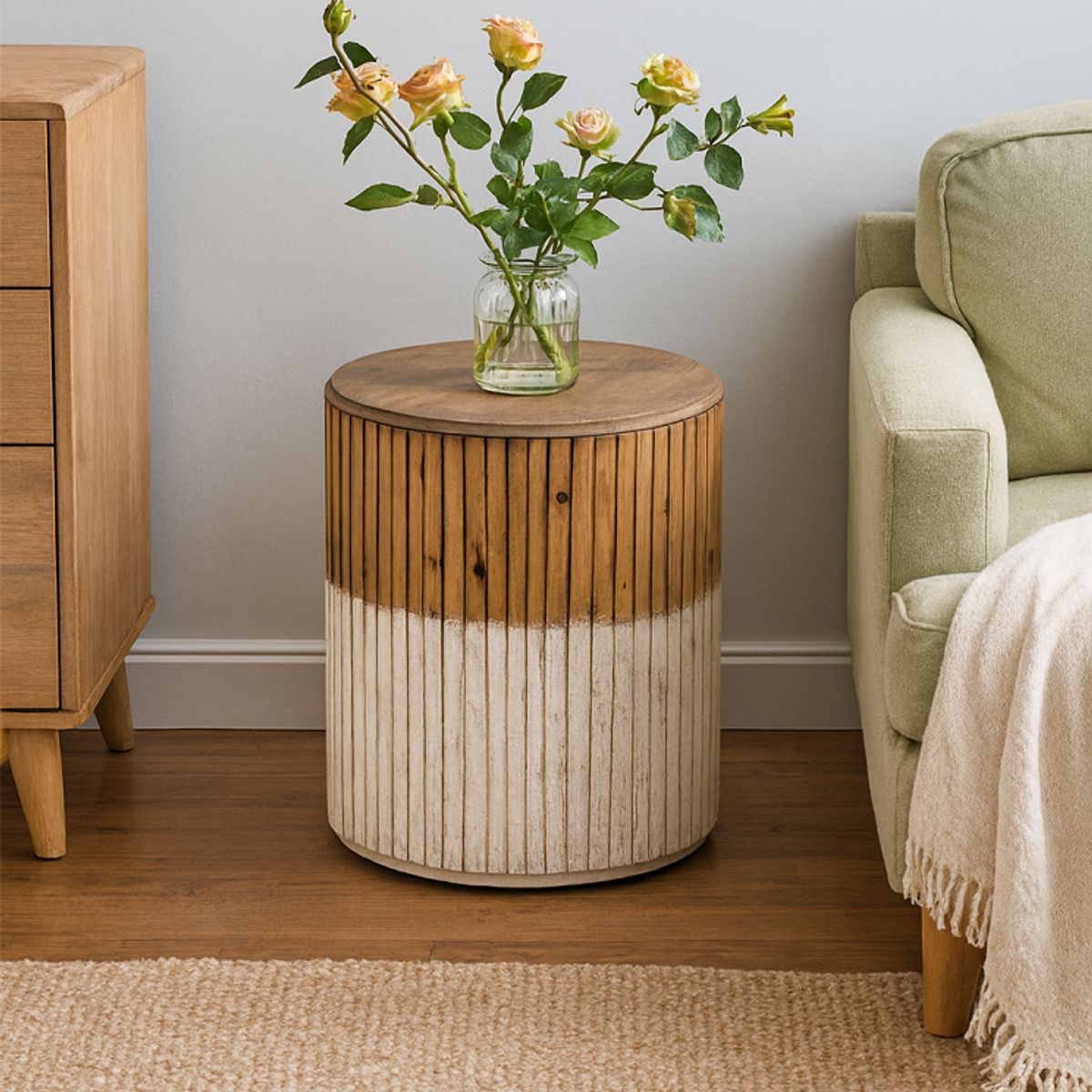 GENERICO - Mesa Lateral Redonda Madera Diseño Orgánico