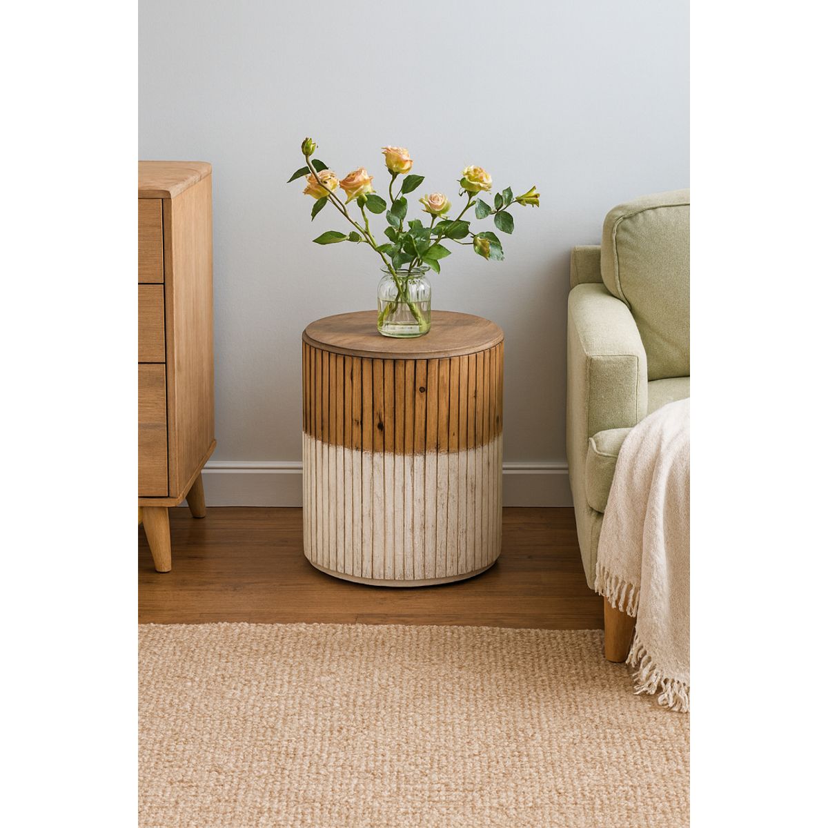 GENERICO - Mesa Lateral Redonda Madera Diseño Orgánico