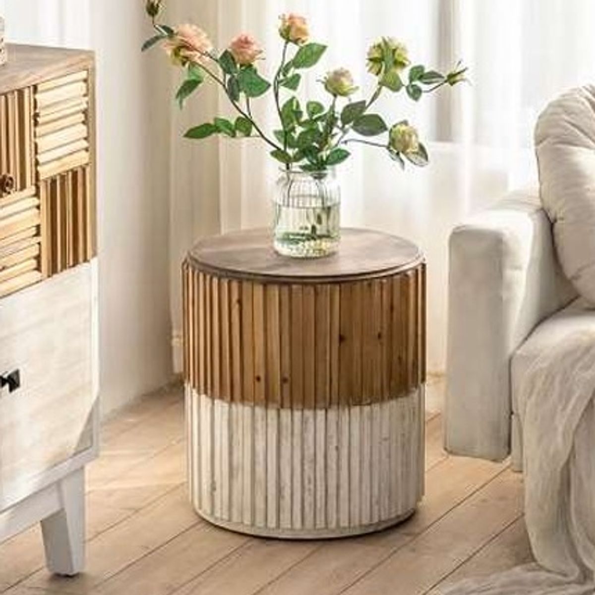 GENERICO - Mesa Lateral Redonda Madera Diseño Orgánico