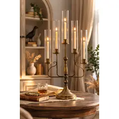 GENERICO - Candelabro Decorativo 5 Brazos con Tubos de Vidrio – Estilo Vintage Elegante