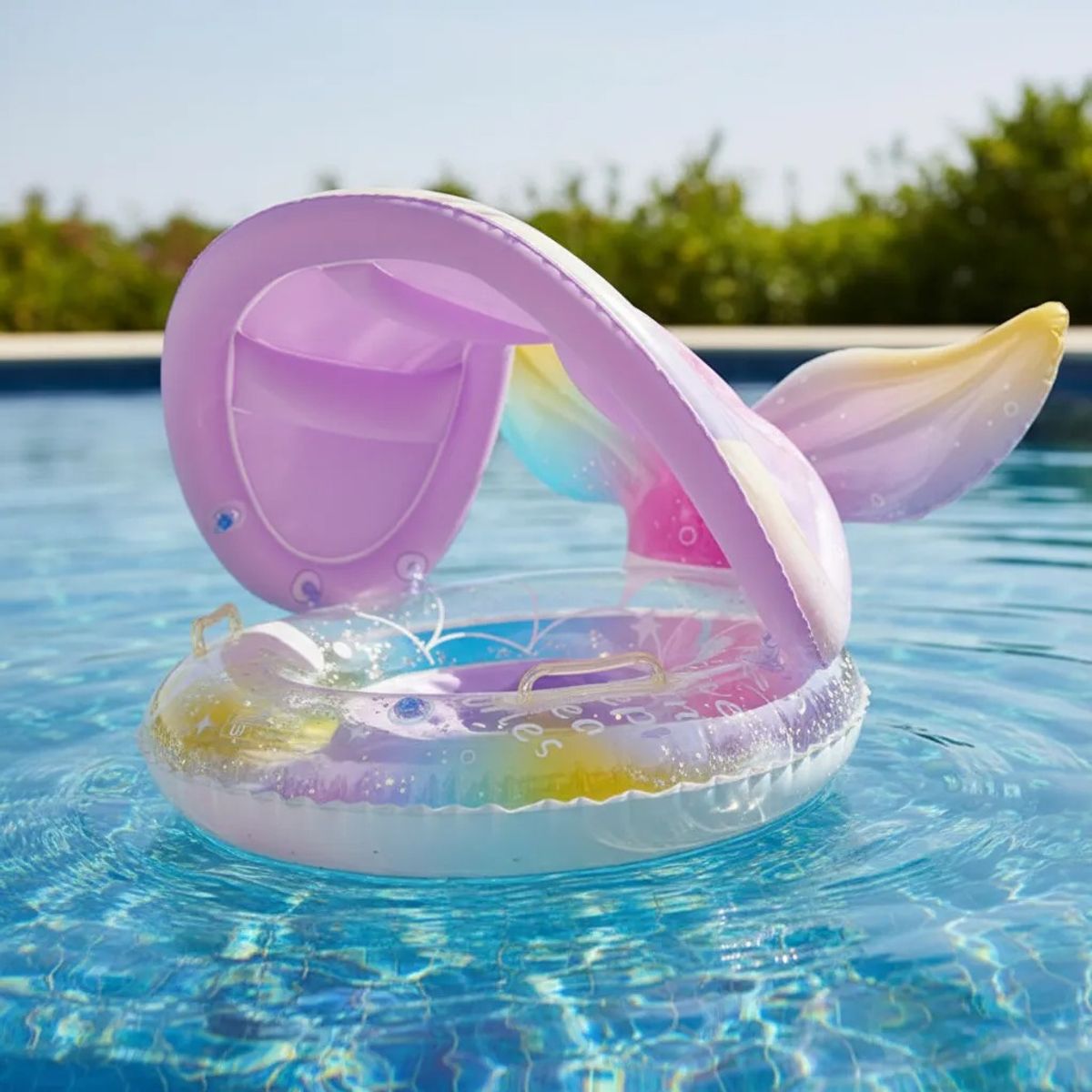 DEFENSOR FOREVER - Flotador Para Piscina Con Techo Y Manillas Para Bebe Y Niñas con cola de sirena