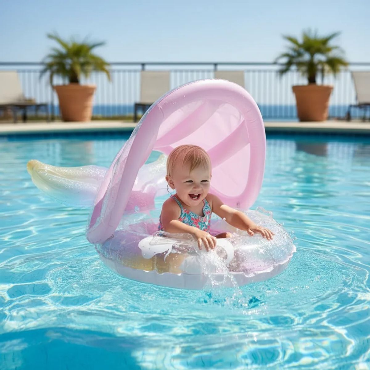 DEFENSOR FOREVER - Flotador Para Piscina Con Techo Y Manillas Para Bebe Y Niñas con cola de sirena