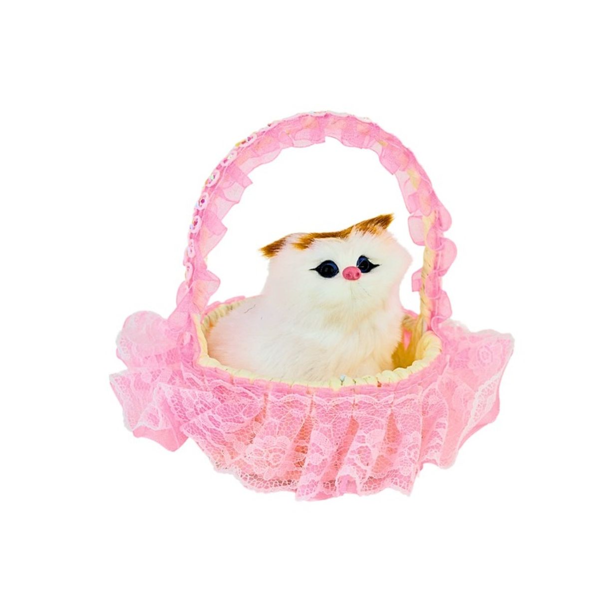 SOLEIO - GATO MAULLADOR EN CANASTA JUGUETE DECORATIVO ROSADO