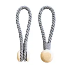 COLETTE - Set De Toma Cortinas Algodón Trenzado Tope Madera Magnético Ciprés