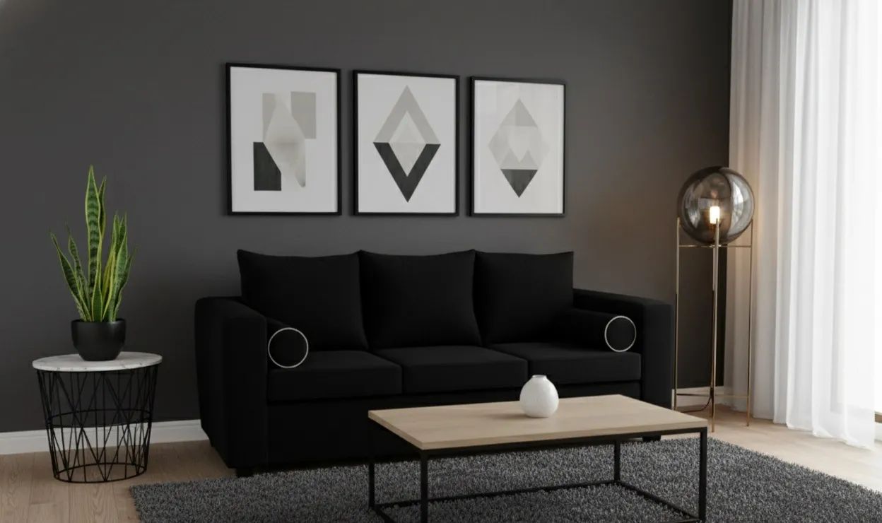 Sofa prince 3 cuerpos felpa Negro