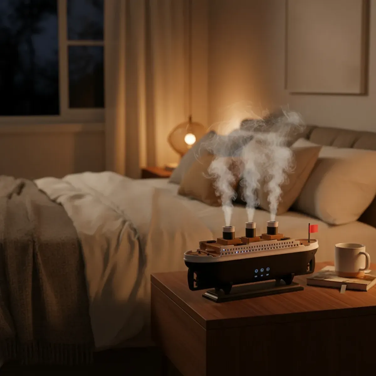 GENERICO - Humidificador Ultrasonico Aromaterapia Barco Vapor 250ml Negro