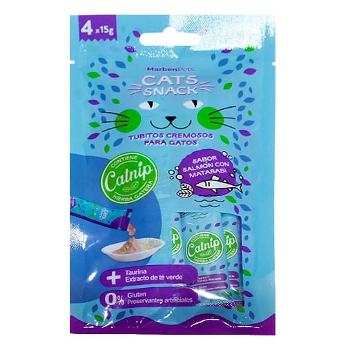 MARBEN PETS - Tubito Cremoso Sabor Salmon con Matatabi
