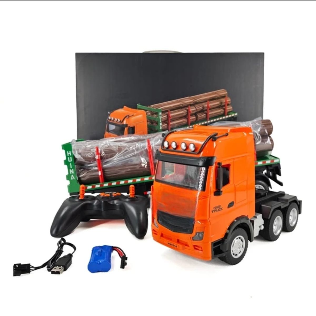 GENERICO - CAMION REMOLQUE CON MADERA CONTROL REMOTO 2.4 GHZ BATERIA RECARGABLE