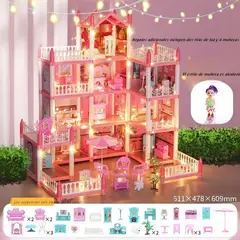 MAMITA Y BEBE - Casa De Muñecas Castillo Rosa Con Mueble Y Decoraciones