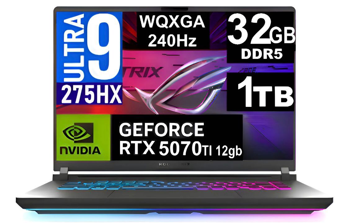 LAPTOP GAMER Rog Strix G16 2025 WQXGA 240HZ Ultra9 275hx SSD 1tb 32gb DDR5 NVIDIA Rtx 5070ti 12GB