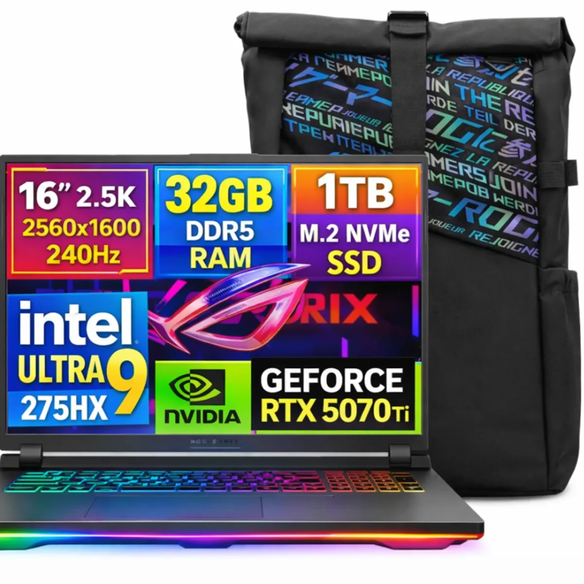 ASUS - LAPTOP GAMER Asus Rog Strix G16 2025 WQXGA 240HZ  Ultra9 275hx SSD 1tb 32gb DDR5 NVIDIA Rtx 5070ti 12GB