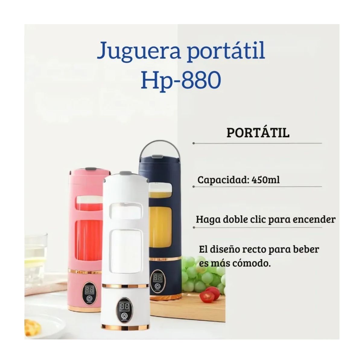 GENERICO - Juguera Portatil Termo Licuadora Recargable Jugos Batidos 450ml Rosa