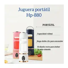 GENERICO - Juguera Portatil Termo Licuadora Recargable Jugos Batidos 450ml Rosa