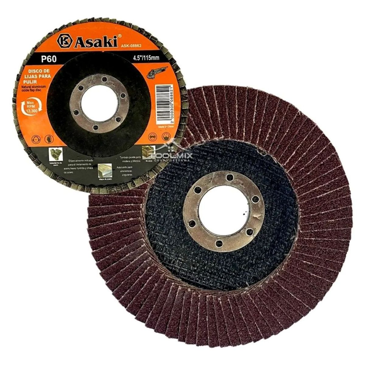 GENERICO - 10 Disco Flap Lija Traslapado Madera Hierro Grano 60 4.5 Pulg