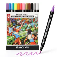 GENERICO - Lápices Marcadores Acrílicos 12 Colores Doble Punta Premium
